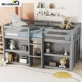 thumbnail image 6 of Bellemave Twin Size Wooden Loft Bed with Storage Shelves and LED Light Junior Loft Bed with Guardrails and Playroom Space-saving Low Loft Bed Frame, Gray, 6 of 12
