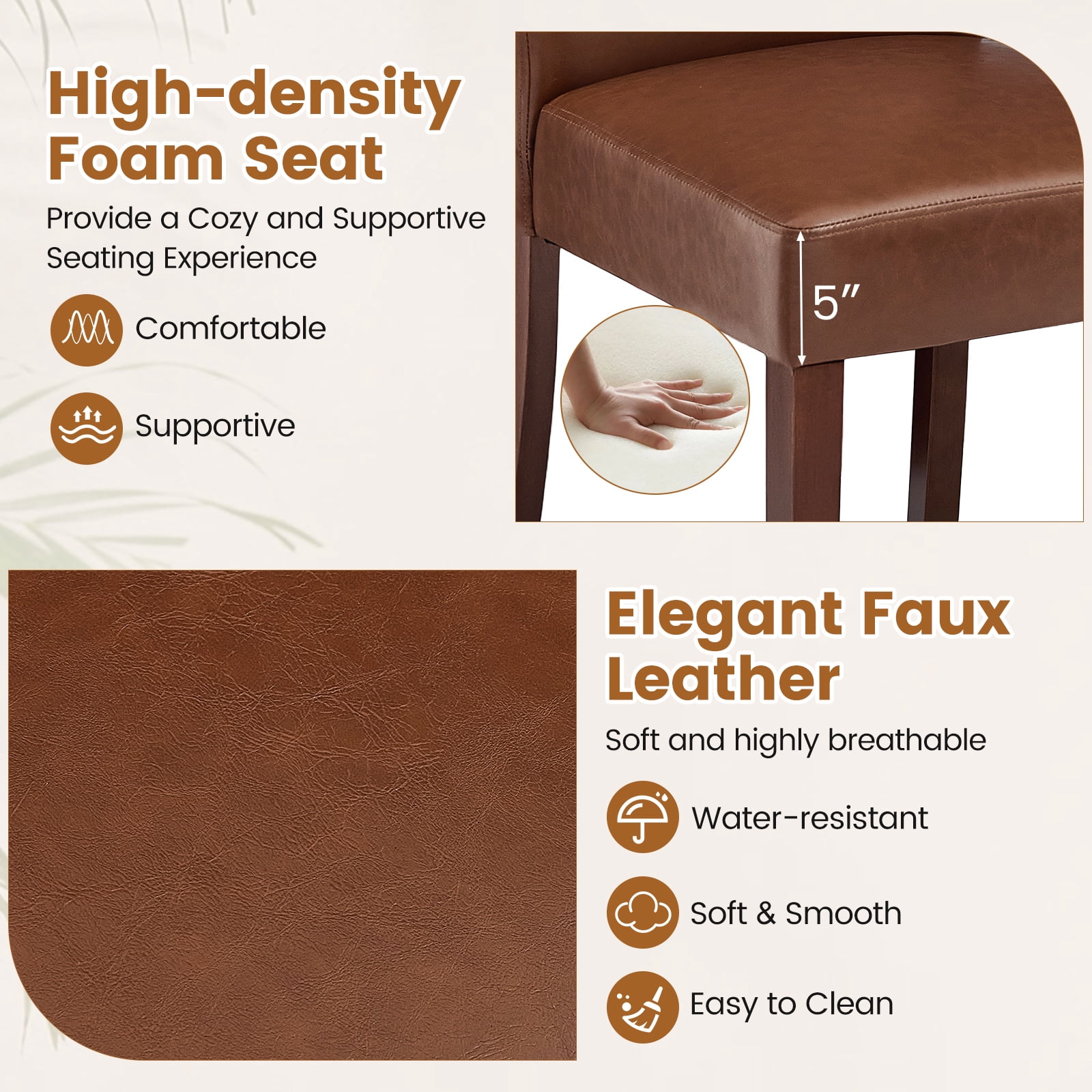 Firmoz Set of 2 Faux Leather Dining Chairs, Parson Modern Kitchen Chairs with Wood Legs, Brown