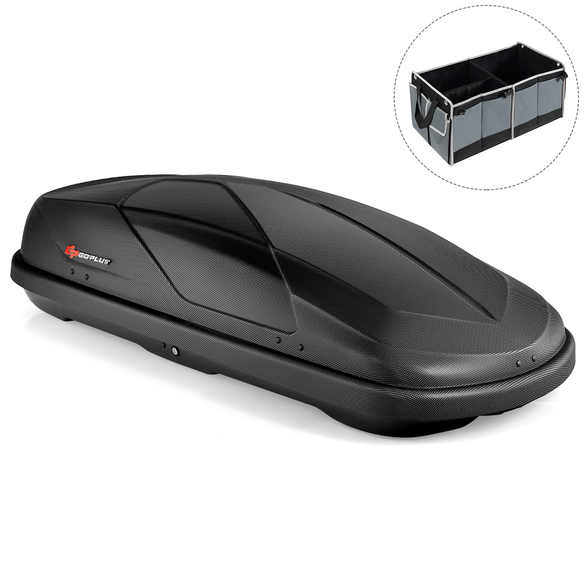 Goplus 14 Cubic Feet Cargo Box Dualsided Opening Rooftop Carrier W/Car