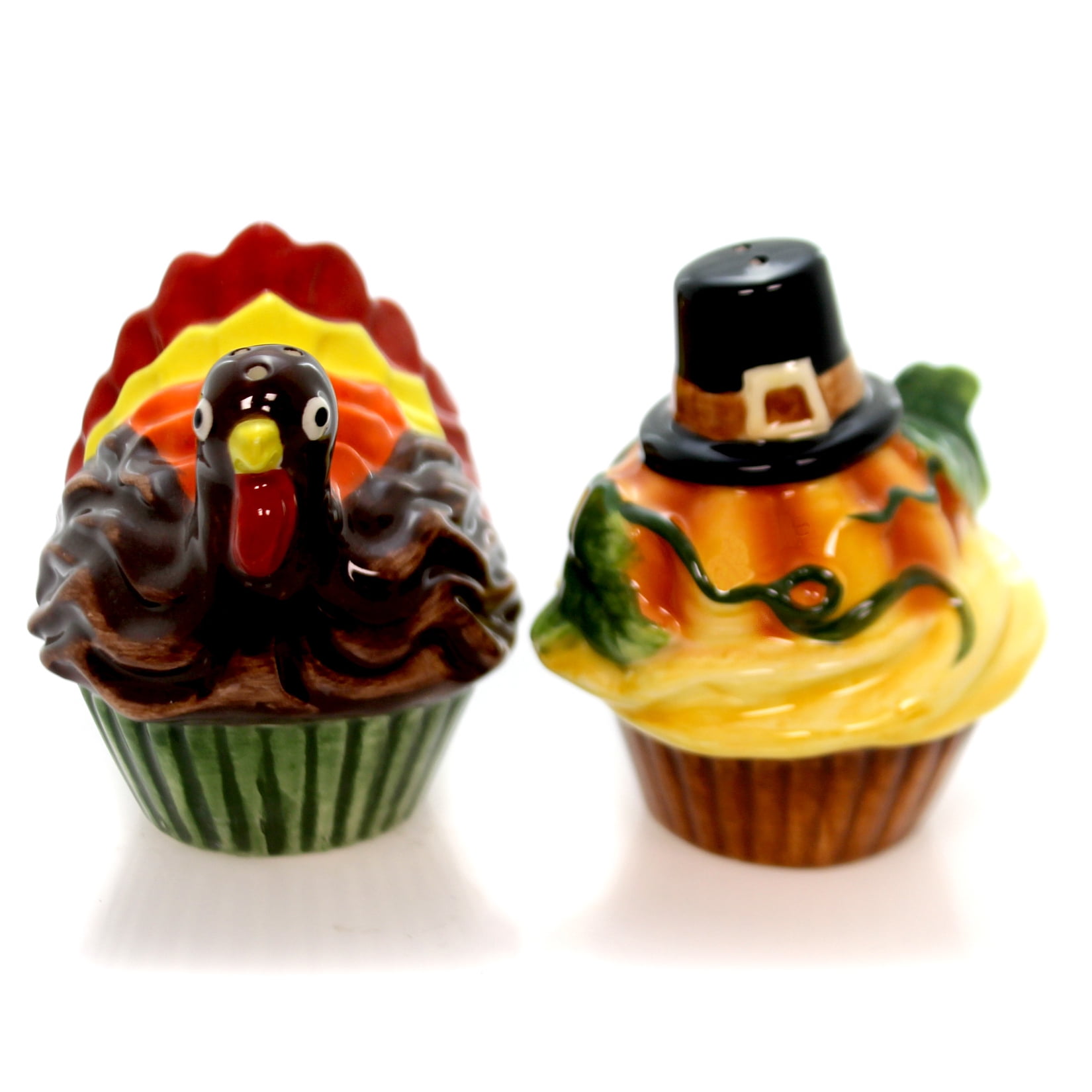 Tabletop PUMPKIN & TURKEY SLT & PEPPER Ceramic Thanksgiving Pilgrim 61814