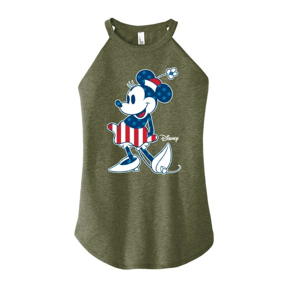 Disney - Americana - Minnie Flag Pattern - Juniors High Neck Tank Top