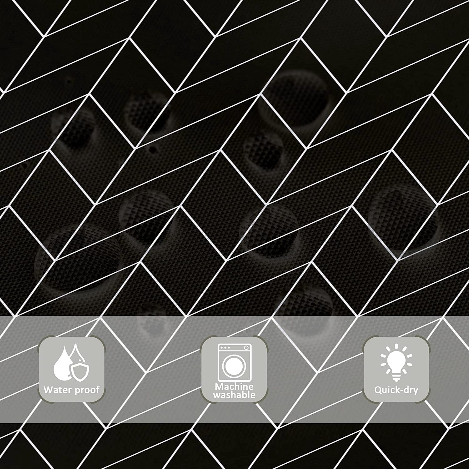 Herringbone Chevron Shower Curtain Extra Long 72x84 Inch Black Geometric Striped Modern Fashion Panel Decor Fabric Bathroom Set Polyester Waterproof 12 Pack Hooks