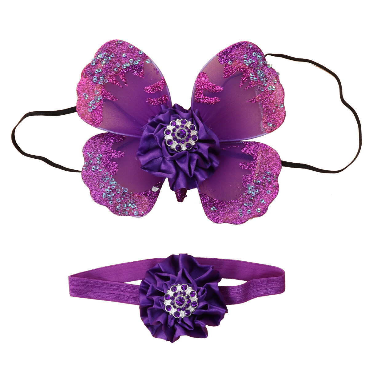 Baby photo props Flower Headband and Sequin Rhinestone Wings for