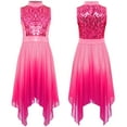 thumbnail image 5 of SiiRoh Girls Glittery Sequin Lyrical Praise Dance Dress Gradient Color Liturgical Worship Tunic Hot Pink 14, 5 of 5