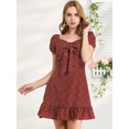 thumbnail image 4 of INSPIRE CHIC Women's Ruffle Hem Sweetheart Neck Heart Tie Front Mini Dress, 4 of 6