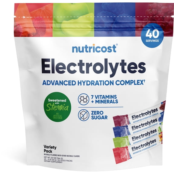 Nutricost Electrolytes Complex, Variety Pack Flavored, 40 Stickpacks - Advanced Hydration Complex