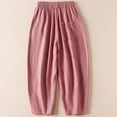 thumbnail image 4 of LLYwey Baseball Pants Adult Women's Solid Color Casual Elastic Waist Capris Pants Cotton and Linen Plus Size Pants Drawstring Pants Female Long Pant Style H2737 Pinks L, 4 of 8