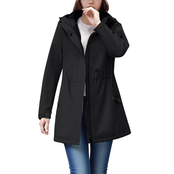 Vinsonshop Rain Jacket Women Long Rain Coats for Women Long Trench Coat for Women Trench Coat with Hood Women Windbreaker Jacket Women Outdoor Jacket Outerwear for Women Black L