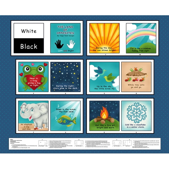 Blank Quilting Story Time Book Panel Land Of Opposites Teal Cotton Fabric By The Panel