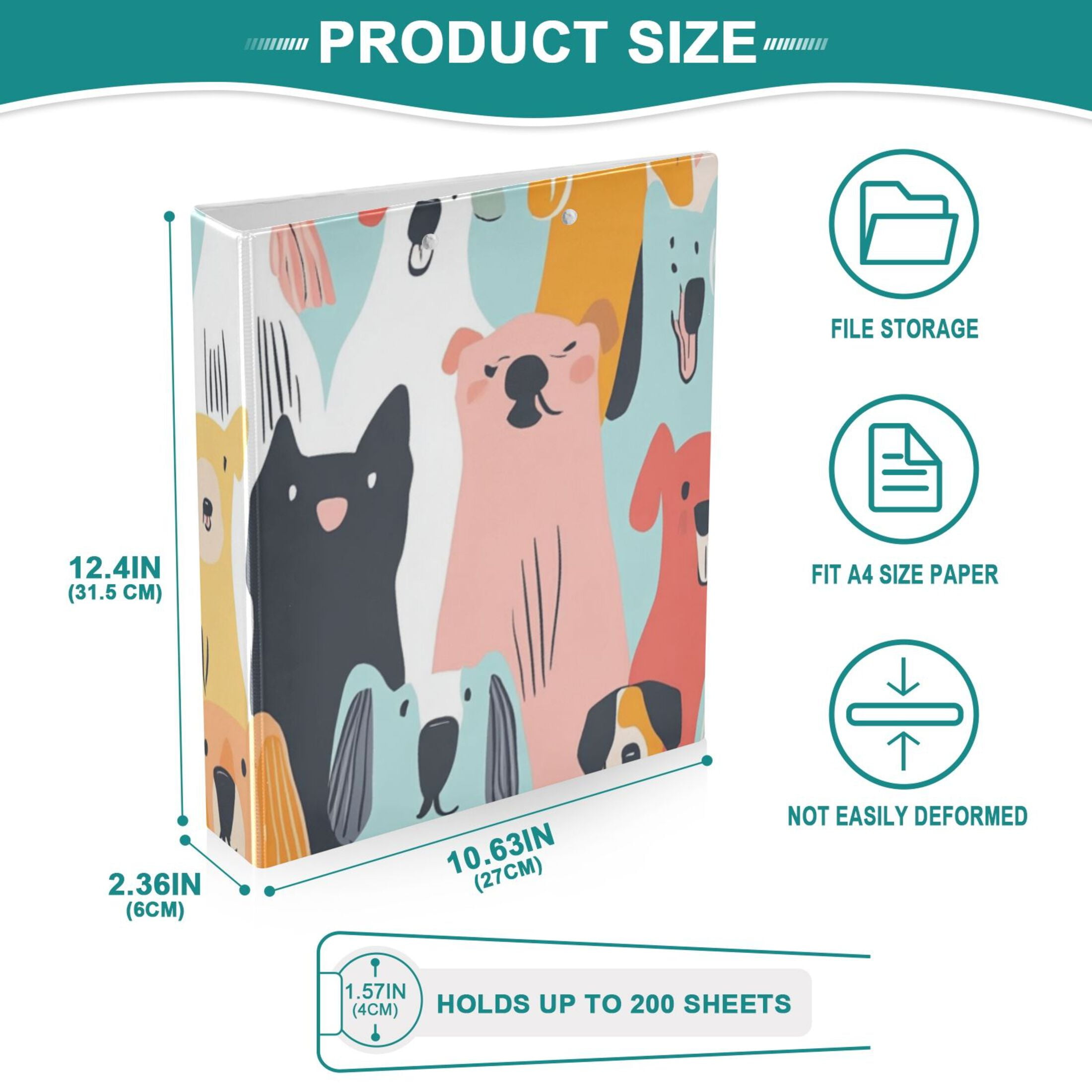 Cartoon Dogs 3 Ring Binders 1.5 inch Hardcover File Folders with Interior Pockets A4 Size Organizer for School Office Hospital