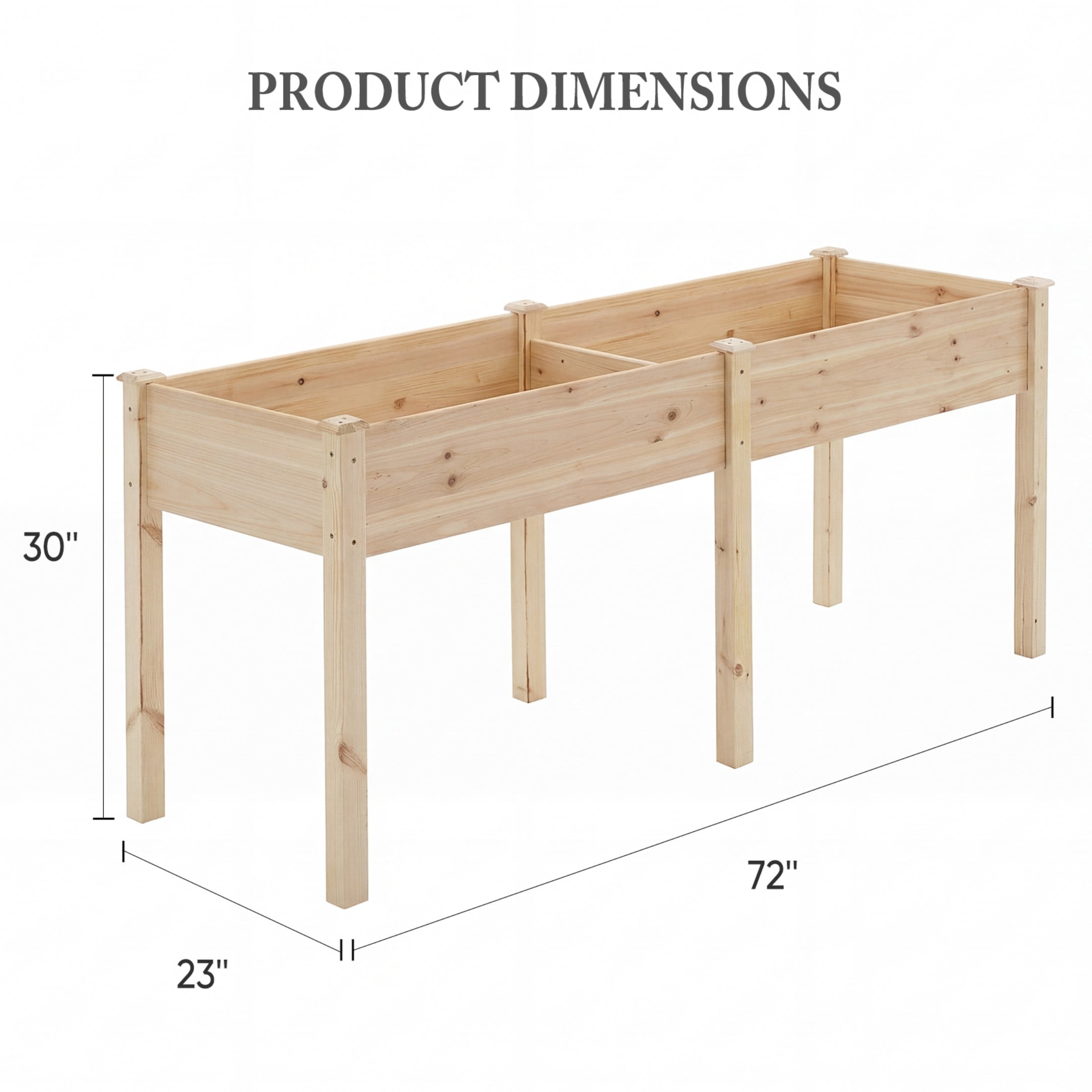 SHOUFTW Elevated Wooden Planter Box-72"x23"x30" Raised Garden Bed with Built-in Drainage & Protective Liner for Backyard, Patio & Balcony, Wooden Color
