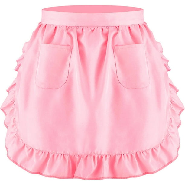 Falda blanca de mujer con dos bolsillos, estilo camarera/sirvienta, ideal para Halloween, con volantes.
