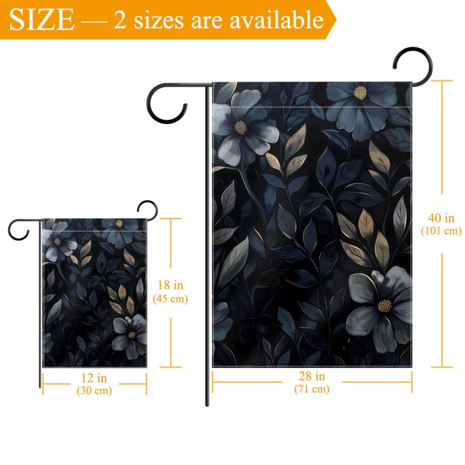 Black Floral Leaves Double Sided Garden Flag Decorative Weather Resistant Yard Flag, Large DIY Vertical Flag for Farmhouse Patio Lawn, 28x40 Inch