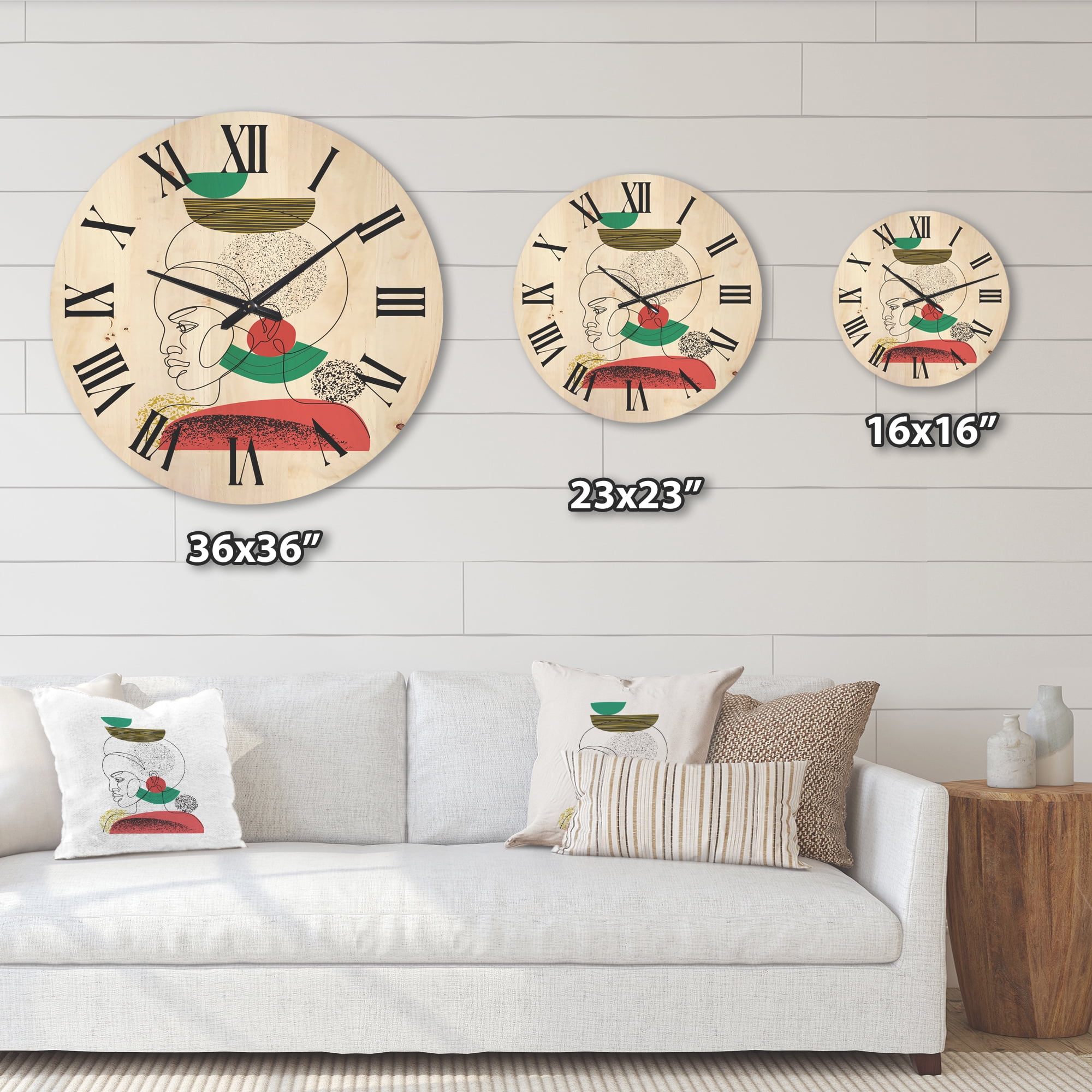 Designart 'One Line Portrait of Afro American Women VI' Modern Wood Wall Clock