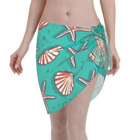Disketp Starfish And Shell Women Swimsuit Cover Up Short Chiffon Summer Beach Sarong Bikini Wrap Skirt Bathing Suit