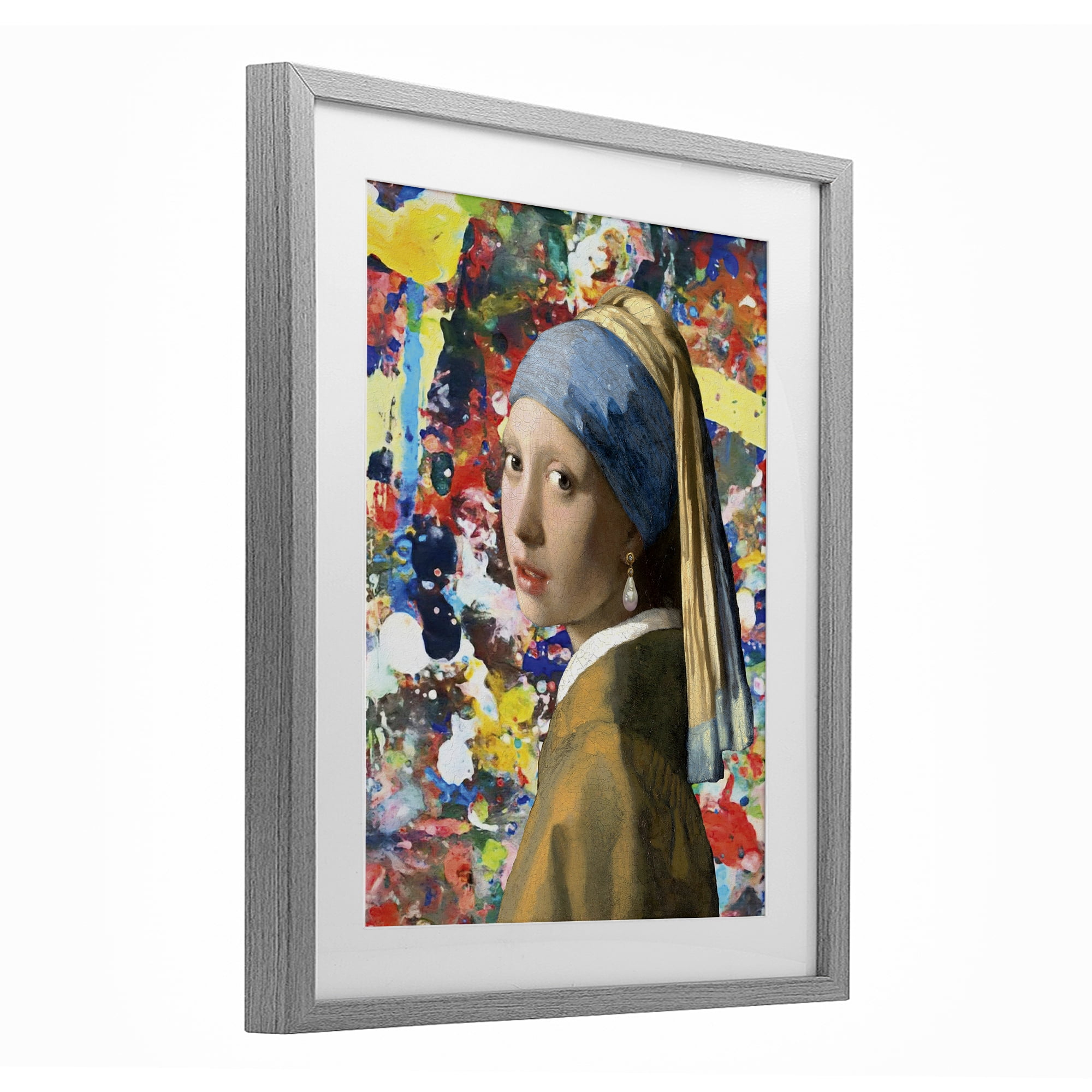 Stupell Industries Modern Splatter Iconic Pearl Earring Gray Framed Print Under Glass, design by Grotto Studios