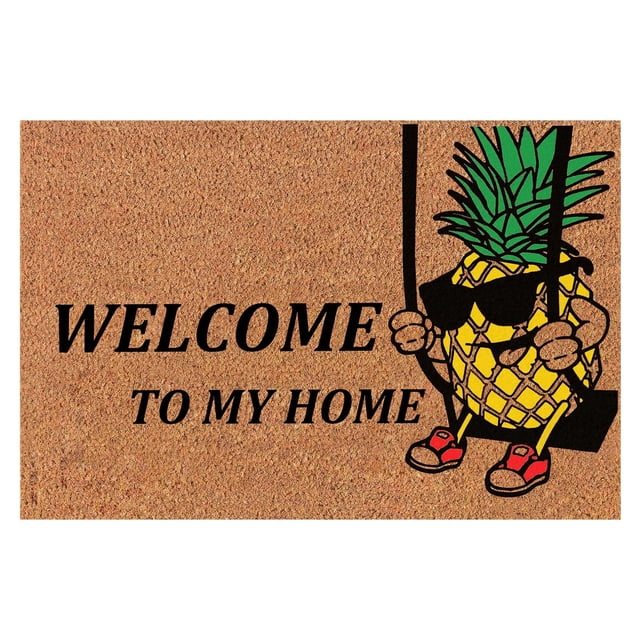 Coir Doormat Outdoor Front Door Mat Outside Entrance Rug Corner Grippers for Carpets Low Profile, Non Slip Garge Porch Entryway Mat, Easy Clean Mats for Entrance, 16x24 Inch PINEAPPLES