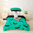 thumbnail image 2 of Homewish Bright Halloween Bat Twin Duvet Cover,Celestial Moon Pattern Twin Bedding,Mint Green Black,Black Reversible,2-Piece,1 Duvet Cover and 1 Pillowcase, 2 of 6