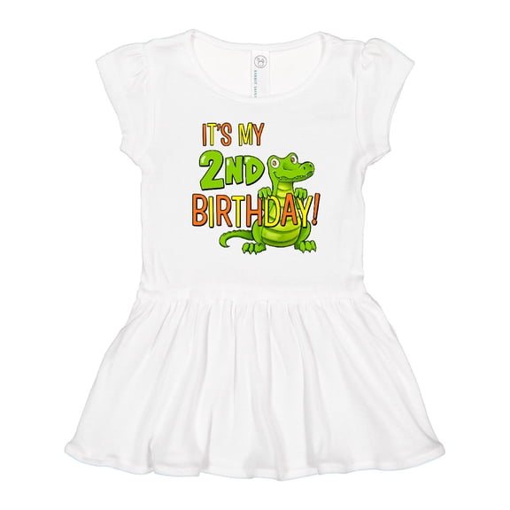 Inktastic It's My 2nd Birthday with Cute Green Alligator Girls Toddler Dress