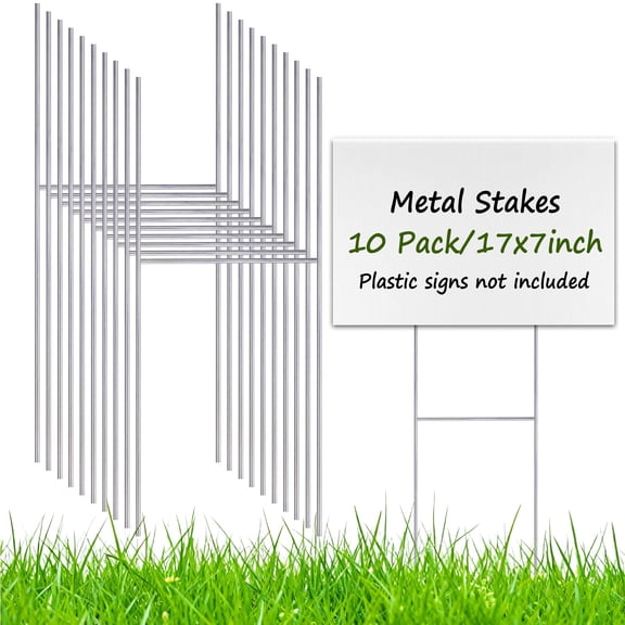cyrico Metal Yard Sign Stakes, 10 Pack 17” x 7” Yard Sign Holder Stand for Ground Outdoor, Wire Metal Stakes for Corrugated Plastic Blank Posts Lawn Estate Garage Sale
