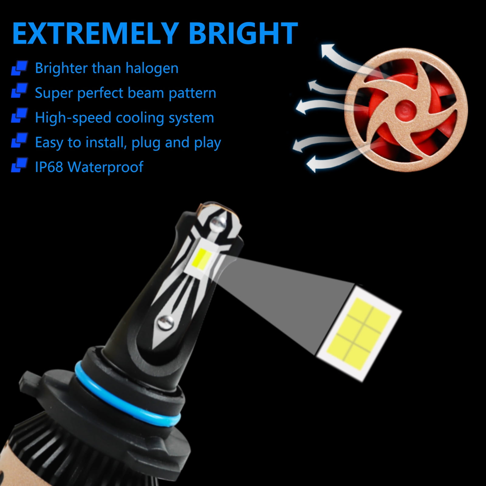 WODJR 9005 9006 Headlight Bulbs 9005 9006 Lights Bulb 9005 9006 Led Bulbs 9005 9006 Led Headlight Bulbs Fog Light Bulbs High Beam Low Beam Replacement Bulb 6500K White Fog Headlights for Car 2 Pack