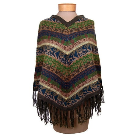 Women's Striped/Geometric Poncho Alpaca Knit Wool 100% Fine Color Blend