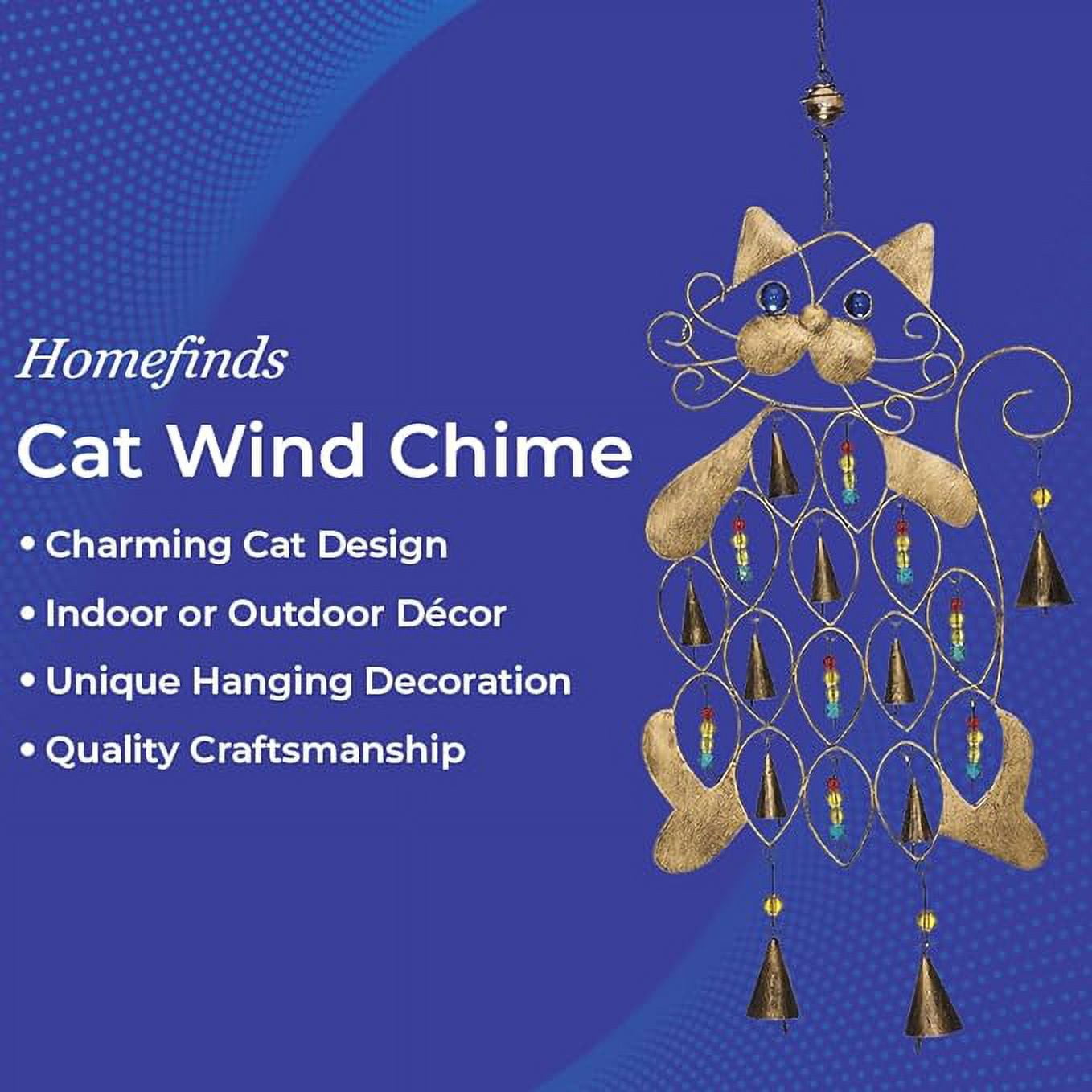 Sagefinds Cat Wind Chime | Memorial Gift for Cat Lover | Metal, Multicolor Beads, and Bells | 26”