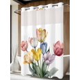 thumbnail image 2 of No Hook Shower Curtain with Snap-in Liner, Colorful Tulips Floral Waterproof Fabric Bathroom Curtains, Modern Art Watercolor Farmhouse Bath Curtains & Mesh Top Window 60"x72", 2 of 9