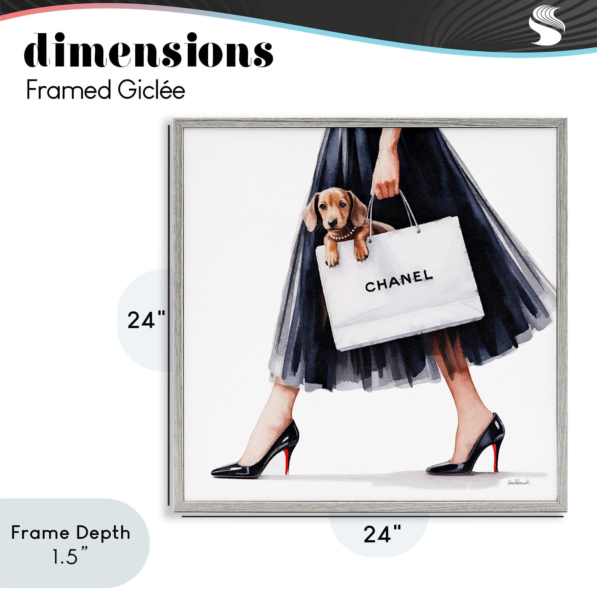 Stupell Industries Elegant Dog & Shopping Bag Gray Framed Giclee Art, design by Amanda Greenwood