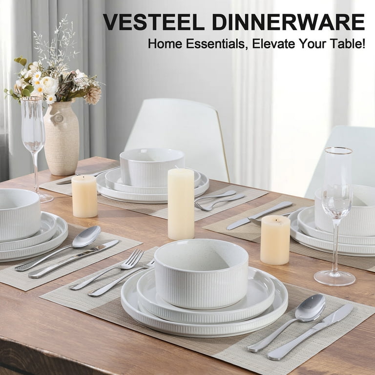 12-Piece Stoneware Dinnerware Set for 4, Speckled White photo 3
