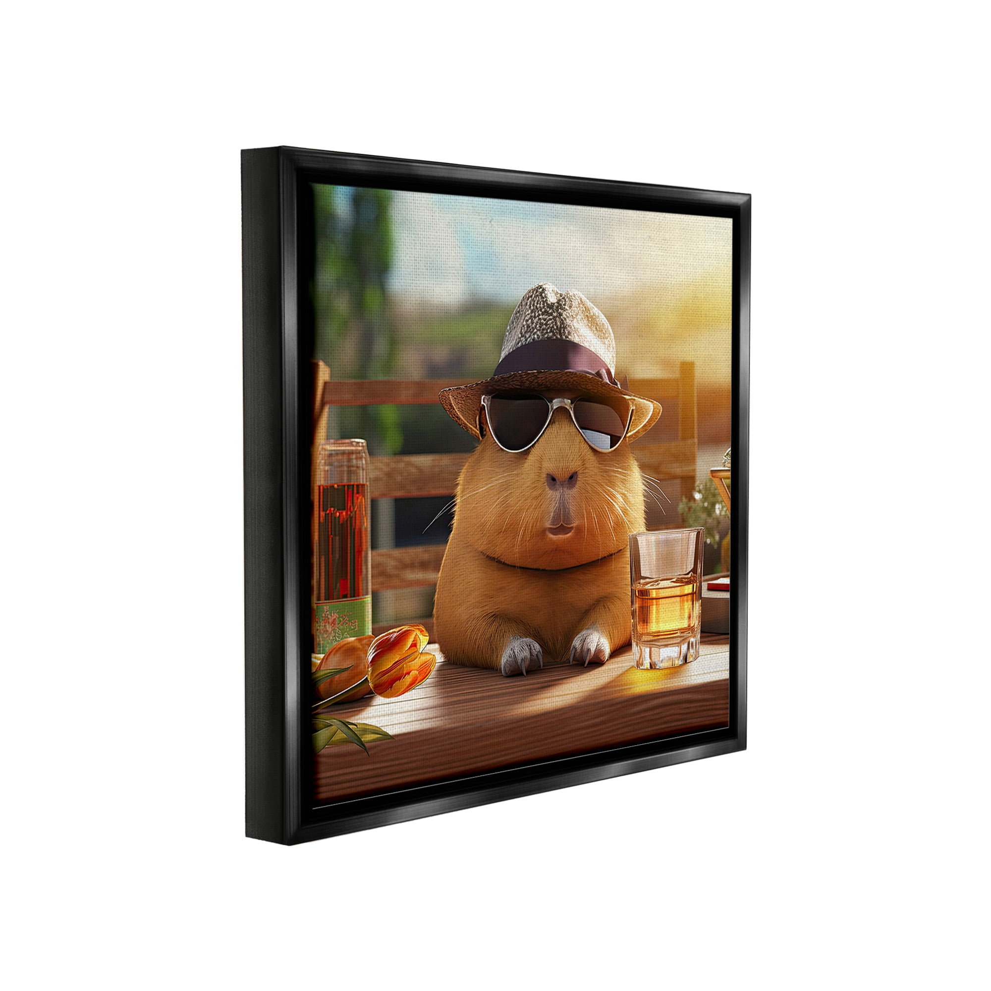 Stupell Industries Capybara & Summer Scenery Animals & Insects Painting Black Floater Framed Canvas Art Print Wall Art, 18 x 18
