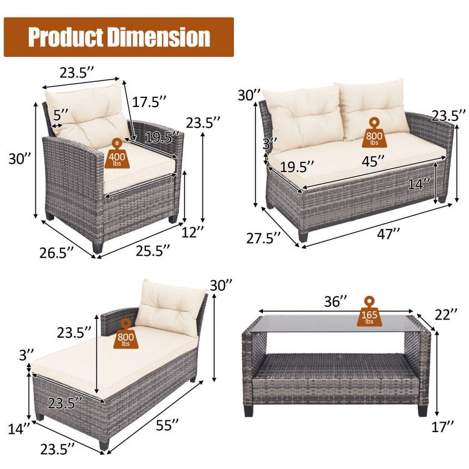 Aimee Lii 4 Pieces Patio Rattan Furniture Set with Cushion and Table Shelf, Outdoor Deck Furniture, Off White Aimee Lii 4 Pieces Patio Rattan Furniture Set with Cushion and Table Shelf, Outdoor Deck Furniture, Off White