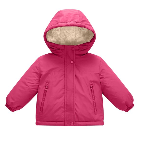 Fleece Lined Jackets for Girls Boys Warm Winter Coats Toddler Kids Heavyweight Jacket Hooded Long Sleeve Full Zip Up Sherpa Fuzzy Windproof Outerwear with Pockets, Size 1-13