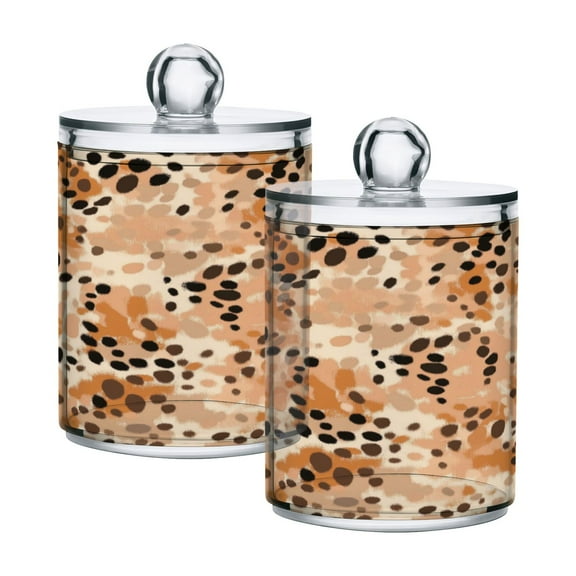 2 Pack Bathroom Canisters Transparent Storage Jar for Cotton Ball, Swab, Floss Earthy Brown Leopard Print