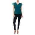 thumbnail image 6 of Adrianna Papell V-neck organza flutter sleeve solid moss crepe top by Curated Brands, 6 of 10