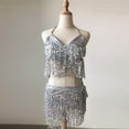thumbnail image 3 of GERsome Sequin Hip Skirt with Bra Top Shiny Rave Outfits Tassel Belly Dance Skirt Set Performance Costume Skirt for Women, 3 of 4