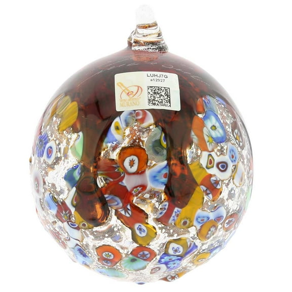 GlassOfVenice Murano Glass Venetian Mosaic Christmas Ornament - Red