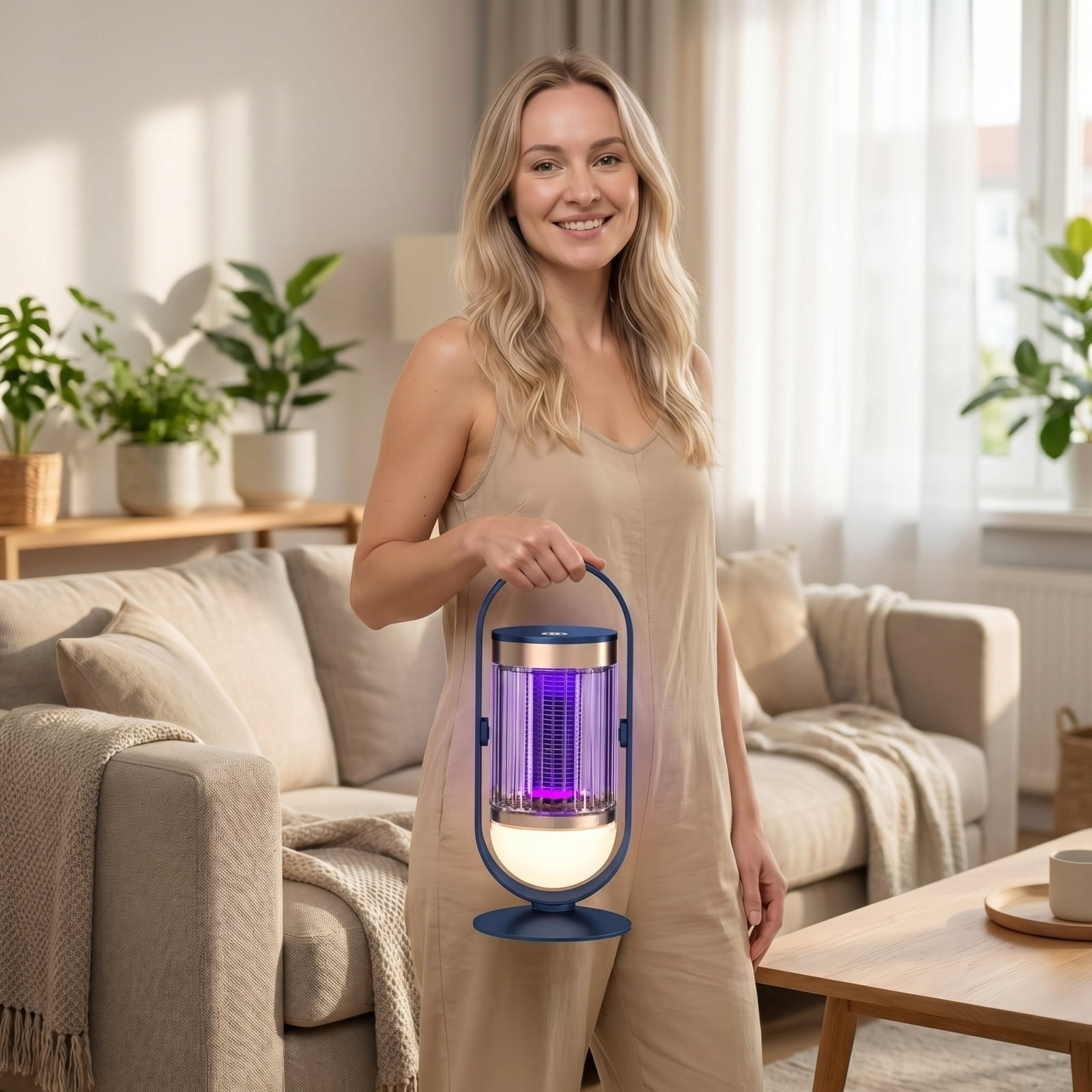 Mosquito Killer Lamp, Rechargeable Beige Dual Purpose, 1 Pack For Indoor Outdoor Camping```