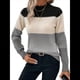 thumbnail image 2 of Suéteres de Bloque de Color para Mujer, Blusas de Larga con Cuello Alto, Suéter de Punto Holgado. Gris L, 2 of 7