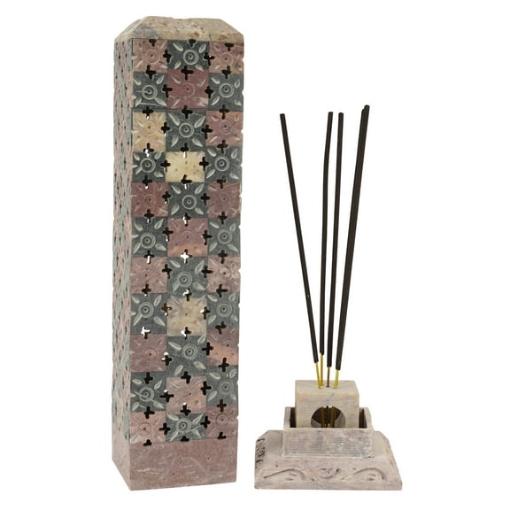 IBA Indianbeautifulart Handmade Stone Incense Stick Burner | Candle Stick Holder | Tea Light Burner , Perfect Floral Carving for Gifting- Decorative Home and Kitchen Decor (10x 2.2 Inches)