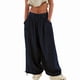 thumbnail image 2 of Pantalones Holgados Informales de Algodón para Mujer, de Pierna , con Costuras de Cordón y Bolsillos. Azul Oscuro S, 2 of 9