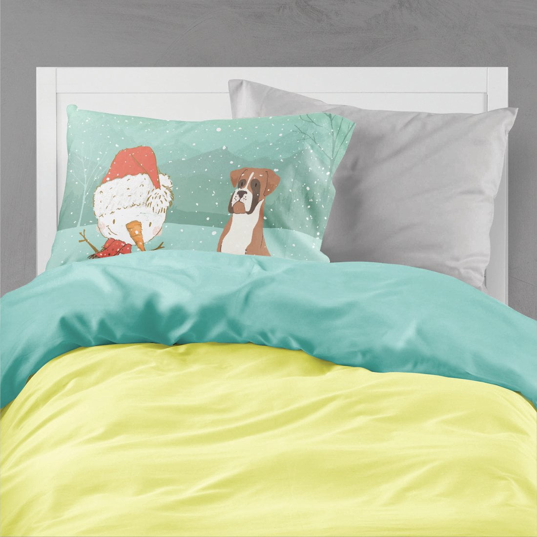 Fawn Boxer and Snowman Christmas Fabric Standard Pillowcase