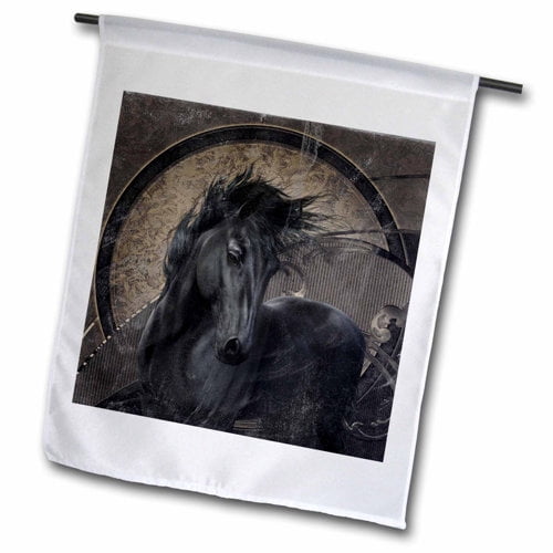 3dRose, A glorious Friesian horse in gothic look, 12 x 18 inch Garden Flag