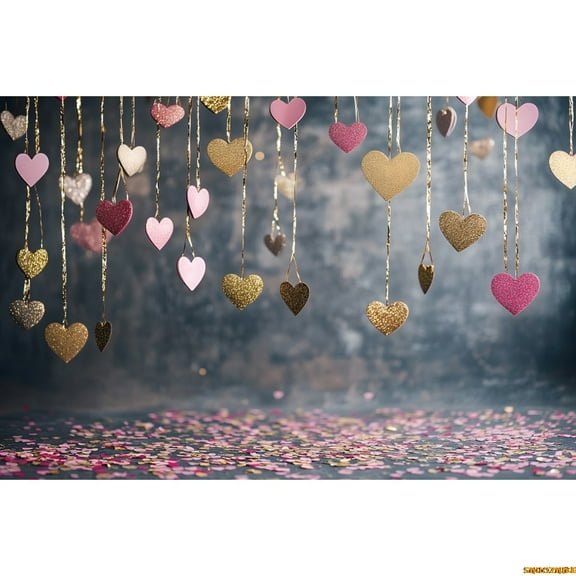 February 14th Valtine's Day Backdrop Glitter Light Bokeh Love Heart Flowers Valtine Couple Portrait Photography Background