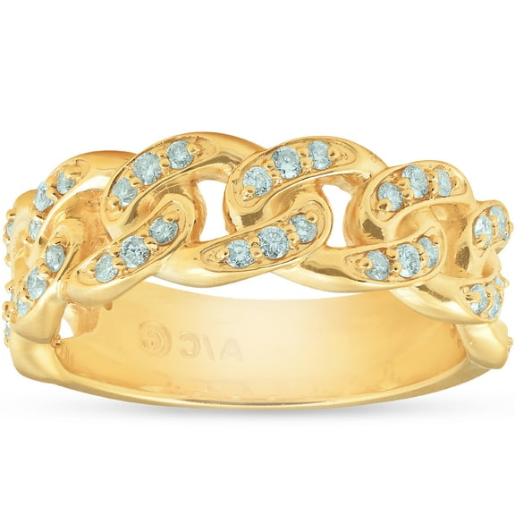Pompeii 1/2 Ct Mens Heavy Weight Solid Yellow Gold Curb Chain Diamond Ring Wedding Band