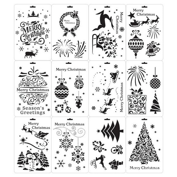 Zeiwohndc 12PCS Reusable Christmas Style Drawing Stencil Set for Christmas Party Decors