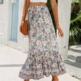 thumbnail image 5 of JNGSA Women's Summer Maxi Skirt Floral High Waist Long Loose Dress Bohemian Flowy A-Line Skirts Vacation Skirts for Women Beige, 5 of 8