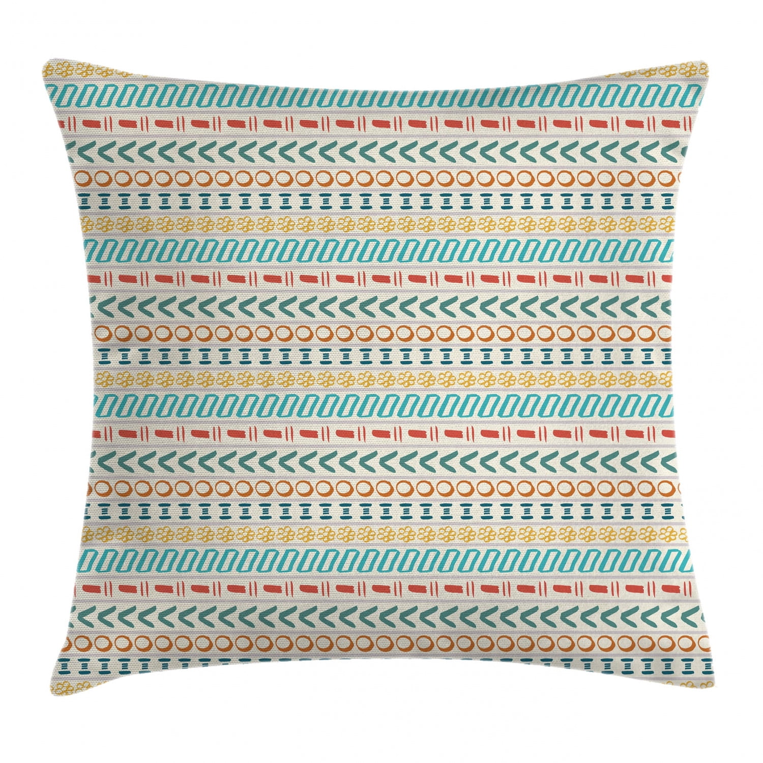 Striped Throw Pillow Cushion Cover, Ethnic Cultural Striped Boho Motif