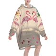 thumbnail image 2 of Flamingos And Flowers Print Oversized Blanket Hoodie, Wearable Blanket Adult For Women Men And Teenager, Super Soft Warm Flannel Fluffy Hooded Blankets Sweatshirt With Big Pocket, 2 of 8