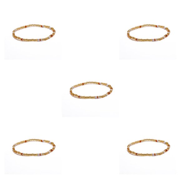 Qarigey Tobillera con cuentas de arroz coloridas, cadenas de tobillos duraderas simples, tobilleras elegantes bohemias multiusos hechas a mano delicadas siete 5piezas Qarigey CBP200866